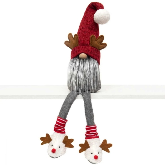 Gnome Reindeer Antler Hat Fuzzy Slippers Fun Whimsical Holiday Accent Collector - Picture 1 of 7